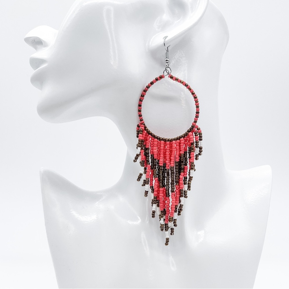 Trendy Beaded‎ Color Block Statement Loop Earrings